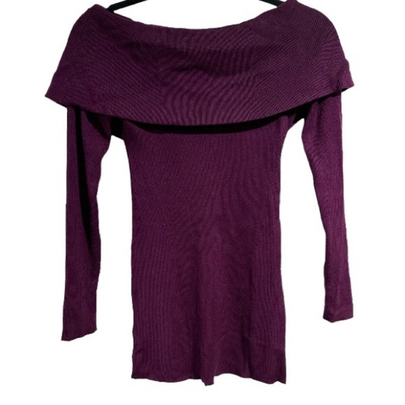 White House Black Market sweater plum purple bow back ribbed small petite - Picture 4 of 7